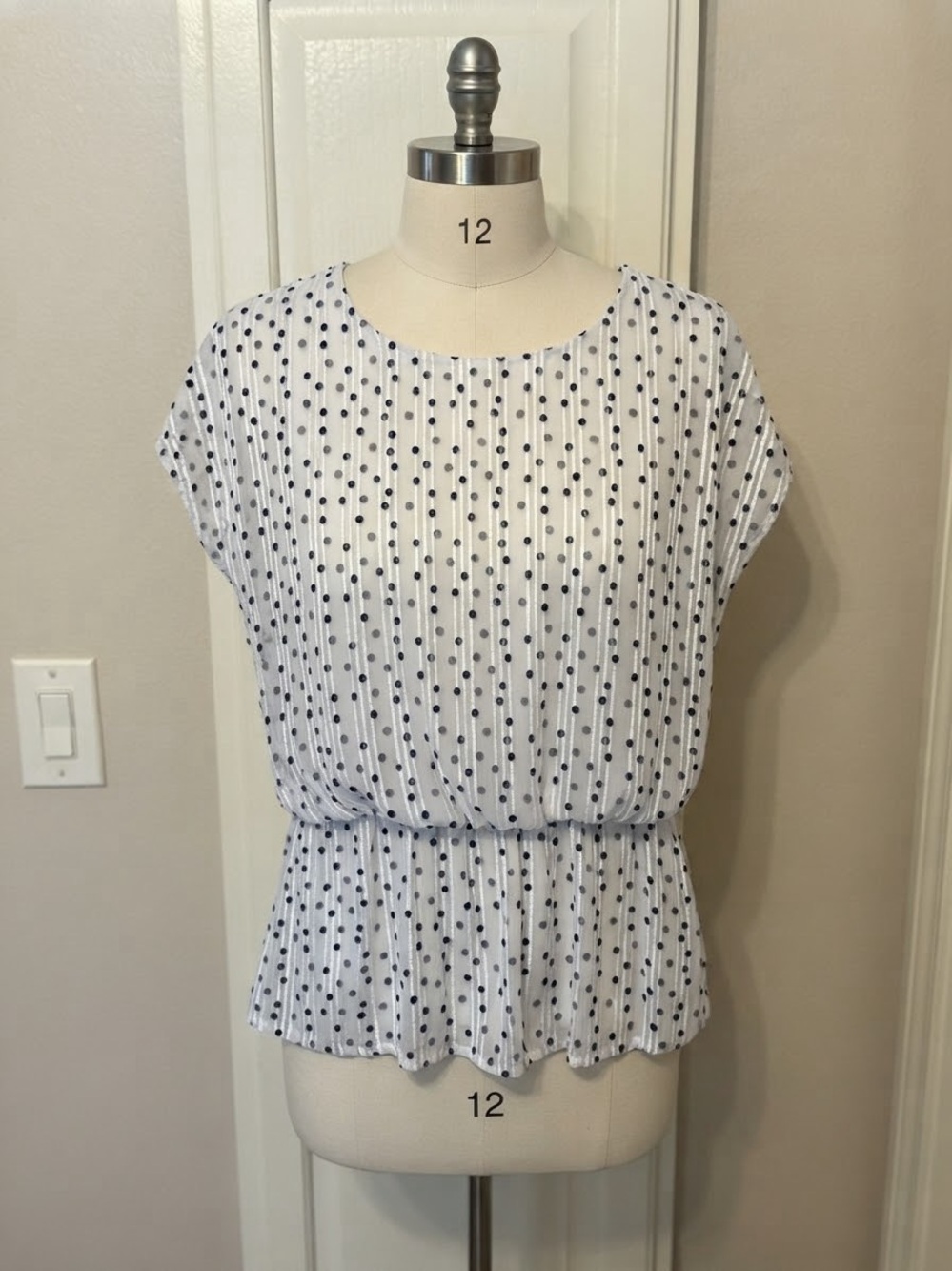 Sara Michelle White Blouse with Black Dot Print